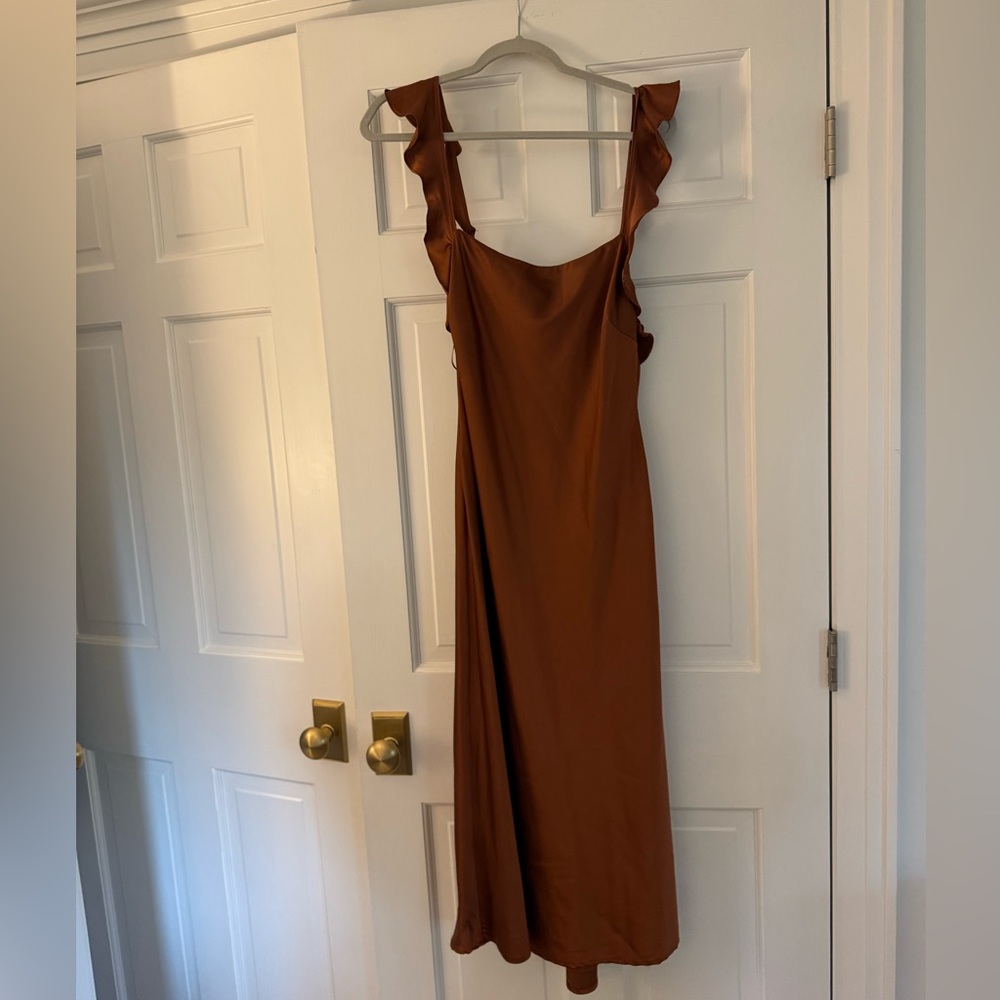 Astr Brown Ruffled Maxi Dress for Wedding Guest